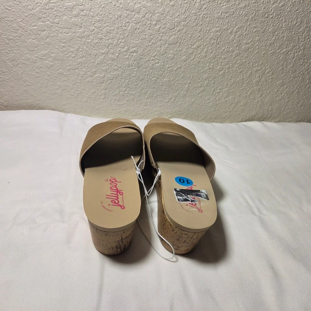 Jellypop Womens Tan Brown Faux Suede Cork Wedge Platform Slide Sandals Size 10